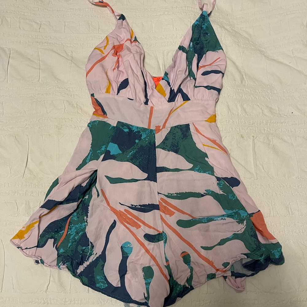 Spaghetti Strap Hawaiian Print Romper